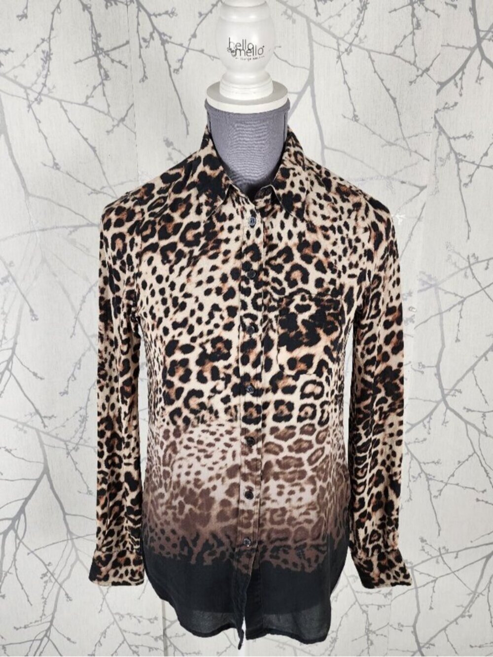 Joe Fresh Leopard Cheetah Print 100% Silk Button Front Blouse